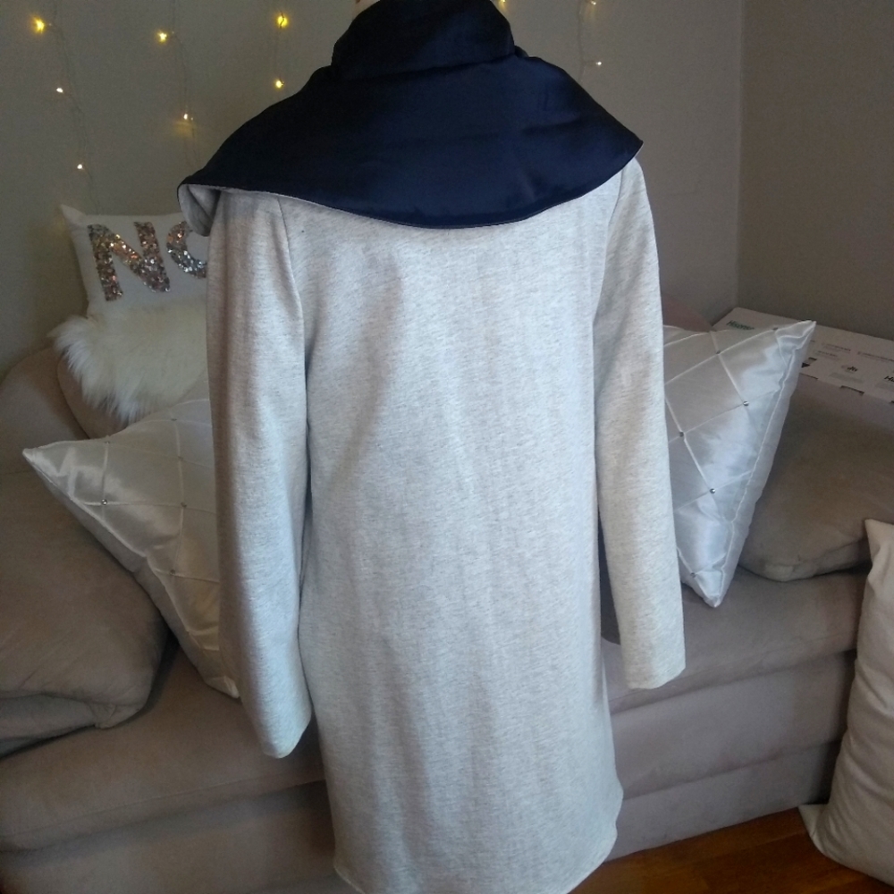 Zachariah Bryant Oatmeal Hooded Open Front Cardigan Black Lined Coat Small